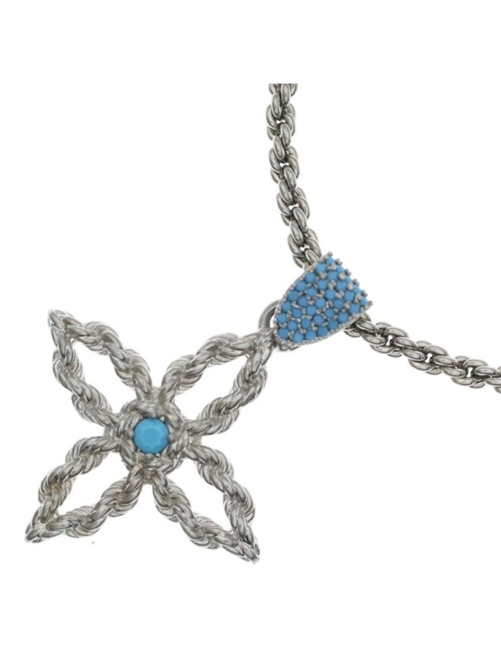Louis Vuitton Pendant LV Flower Rope Metal Necklace Silver Turquoise